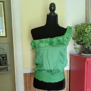 One-Shoulder Ruffled Green Women's Top